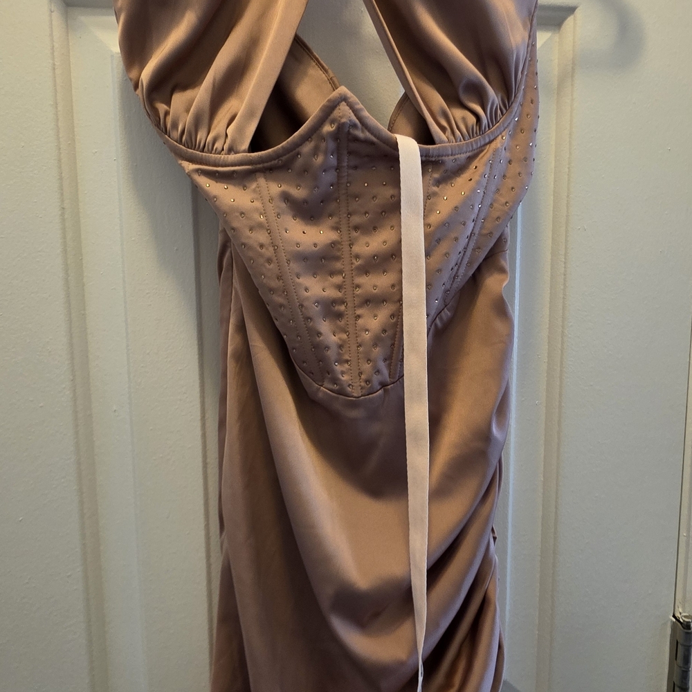Oh Polly Satin Mini Dress in Mauve Blush